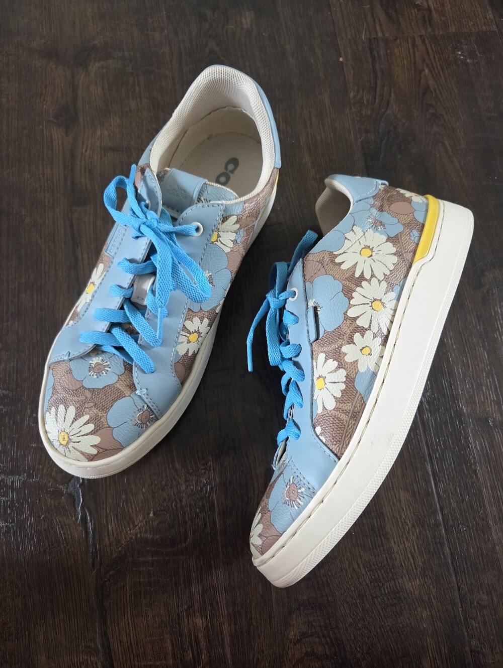 Coach Lowline Luxe Jacquard Floral Low Top Sneaker Blue Daisy Size 8.5